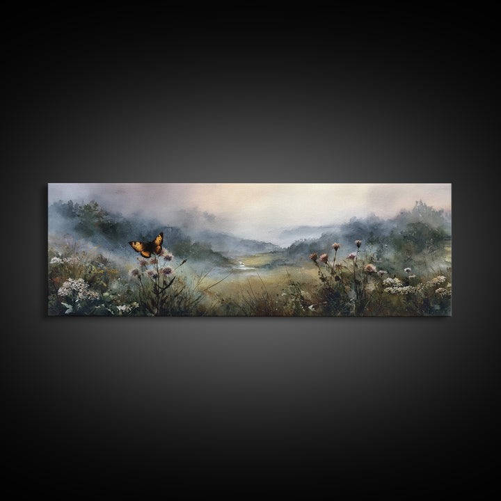 Butterfly Resting on a Blooming Thistle Canvas Print, Nature Art, Living Room Decor, Oil Painting, Nature, Modern Wall Art, NAT-3x1-92