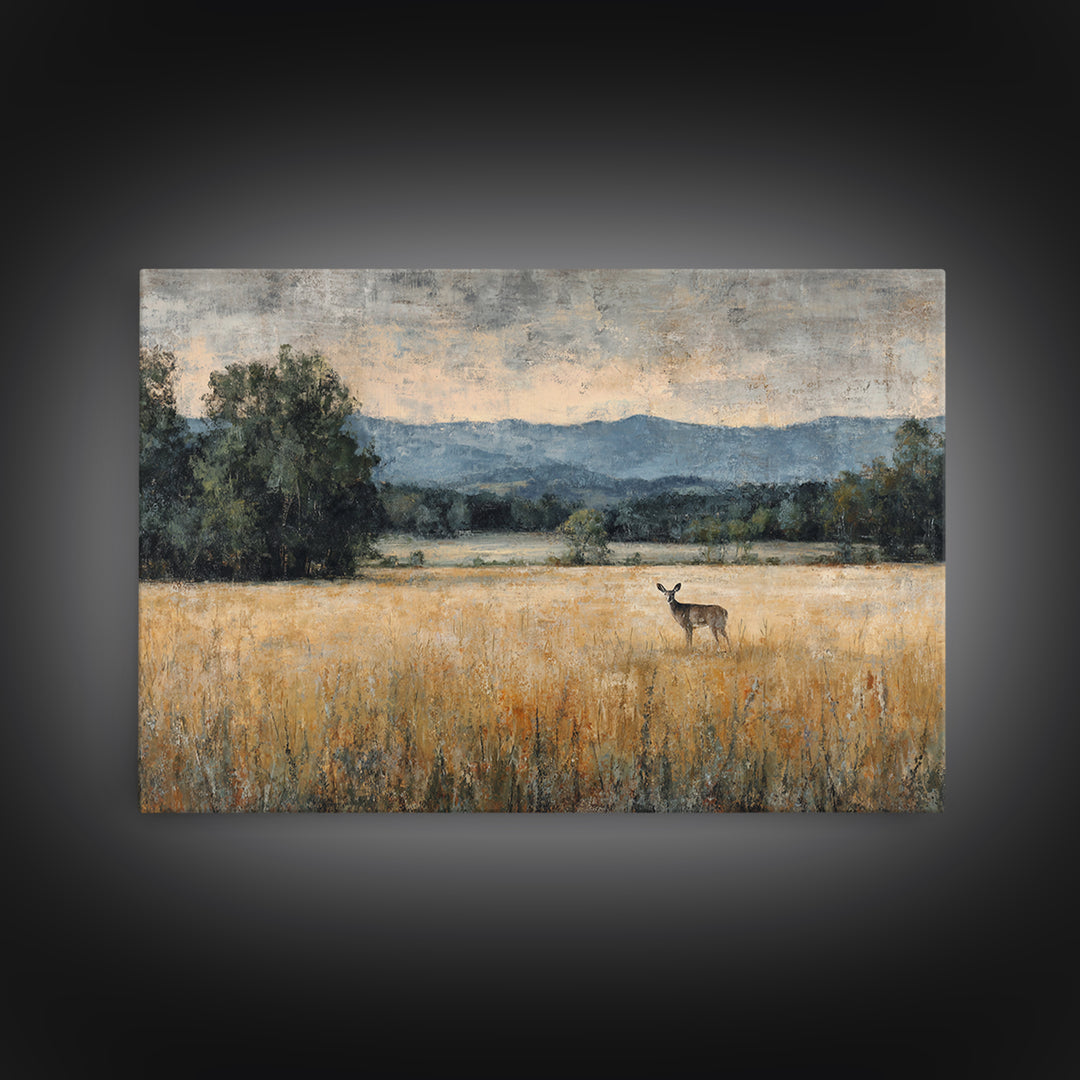 Deer Standing in a Golden Field Canvas Print, Nature Art, Wood Wall Art, Living Room Decor, Nature, Digital Download Art, NAT-3x2-12