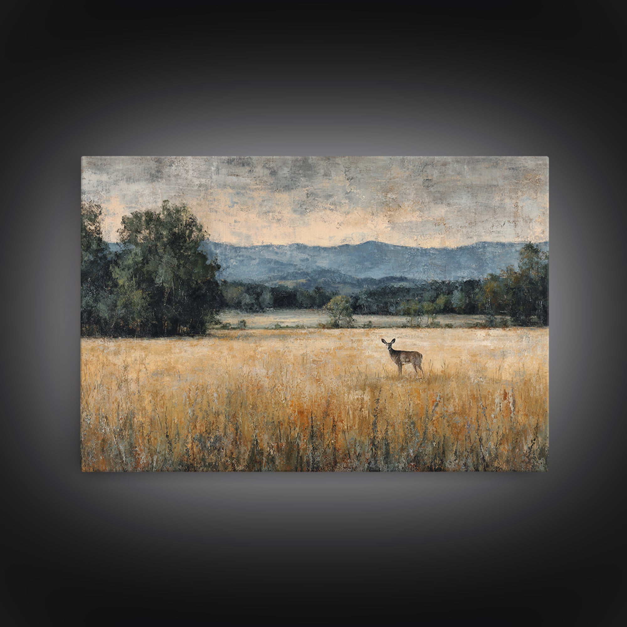 Deer Standing in a Golden Field Canvas Print, Nature Art, Wood Wall Art, Living Room Decor, Nature, Digital Download Art, NAT-3x2-12