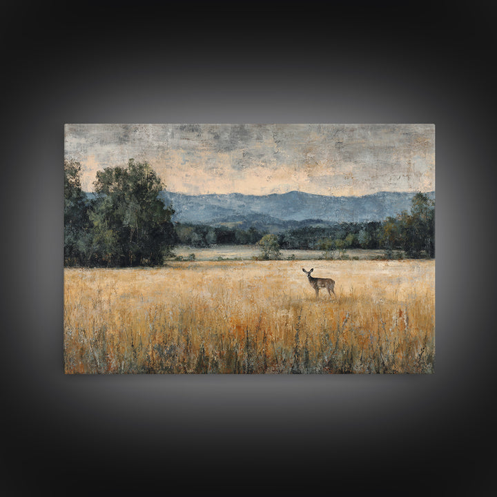 Deer Standing in a Golden Field Canvas Print, Nature Art, Wood Wall Art, Living Room Decor, Nature, Digital Download Art, NAT-3x2-12