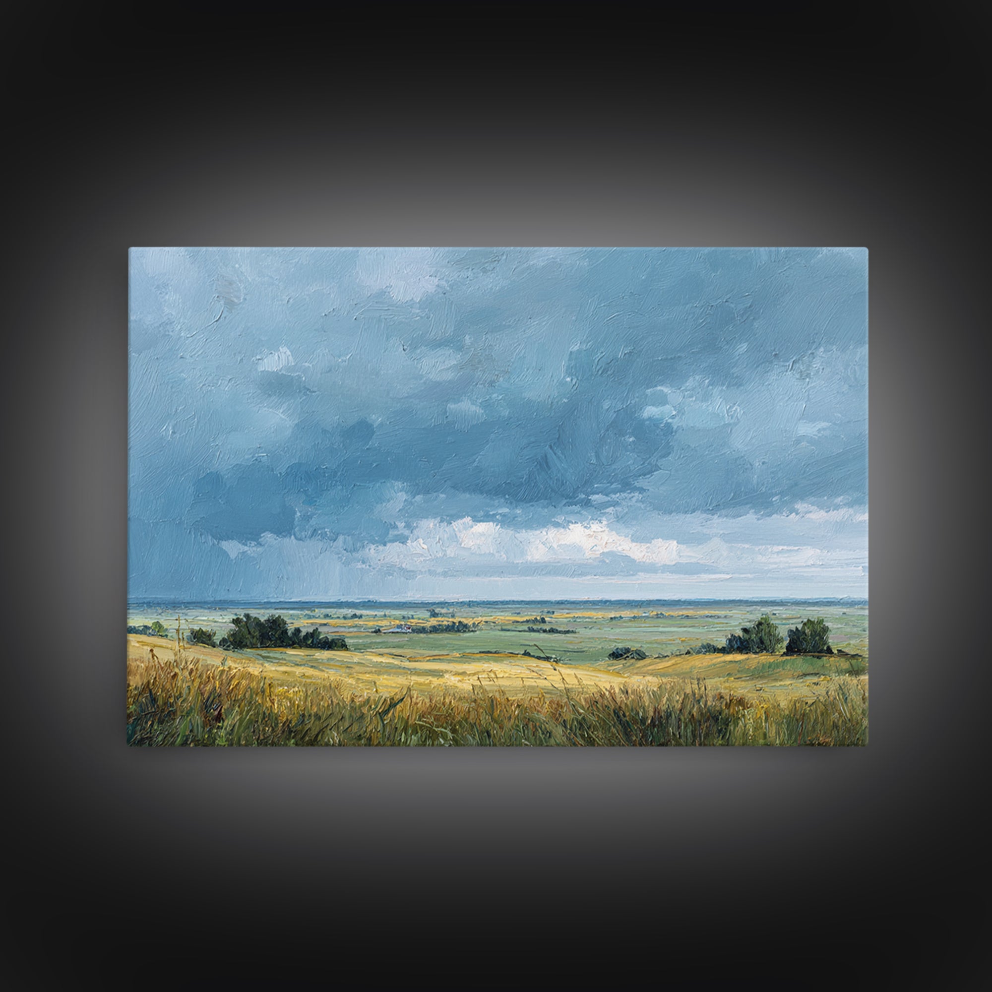 Storm Clouds over a Rolling Prairie Framed Canvas Print, Nature Art, Wall Hangings, Living Room Decor, Fine Art, Nature, NAT-3x2-18