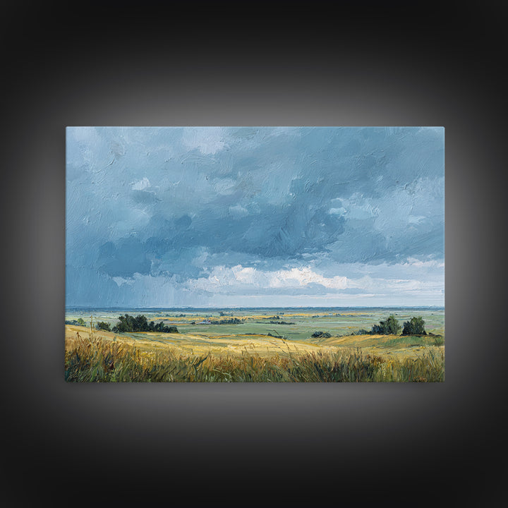 Storm Clouds over a Rolling Prairie Framed Canvas Print, Nature Art, Wall Hangings, Living Room Decor, Fine Art, Nature, NAT-3x2-18