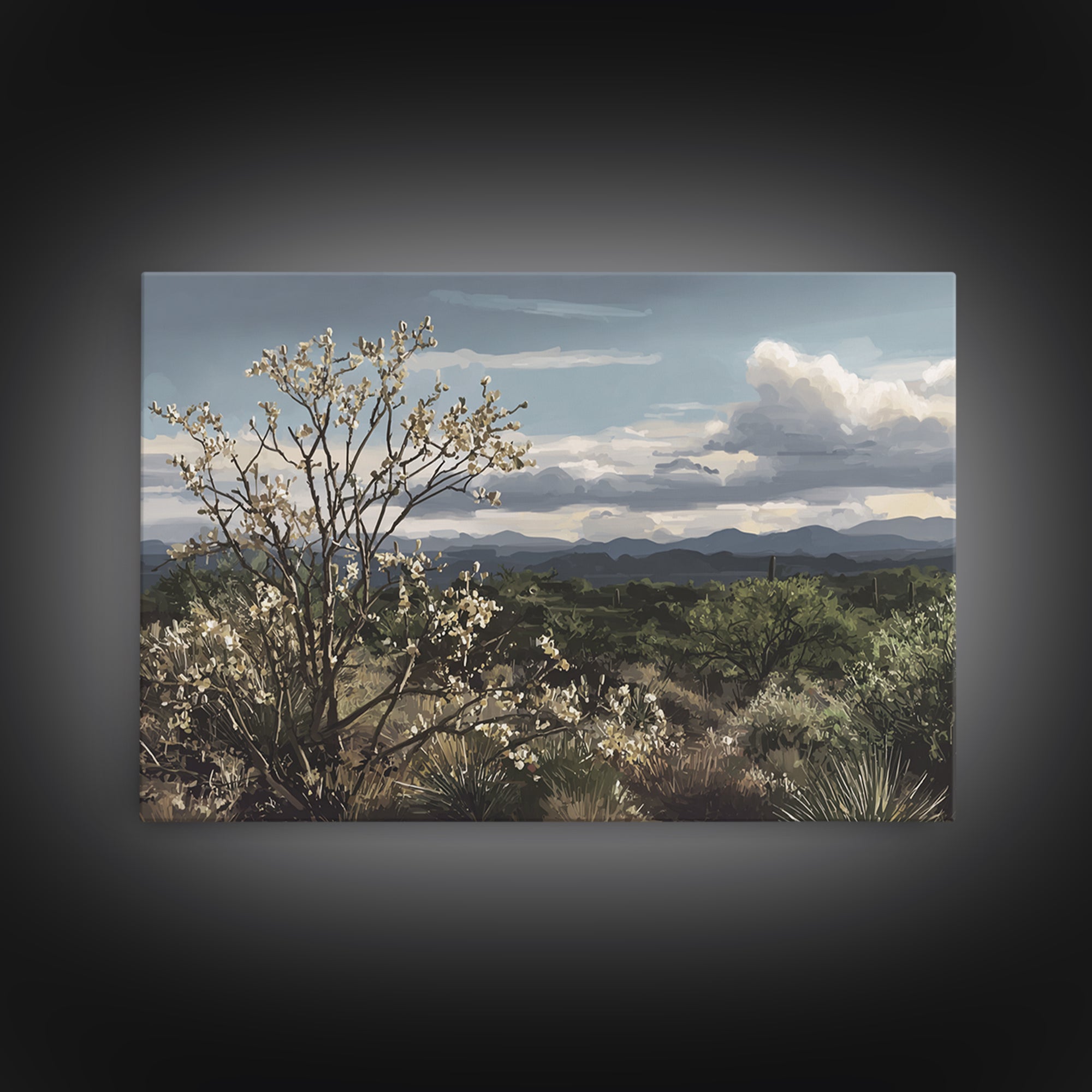 Desert Cactus Blooming After Rain Framed Canvas Print, Nature Art, 3d Wall Art, Living Room Decor, Watercolor Art, Nature, NAT-3x2-24