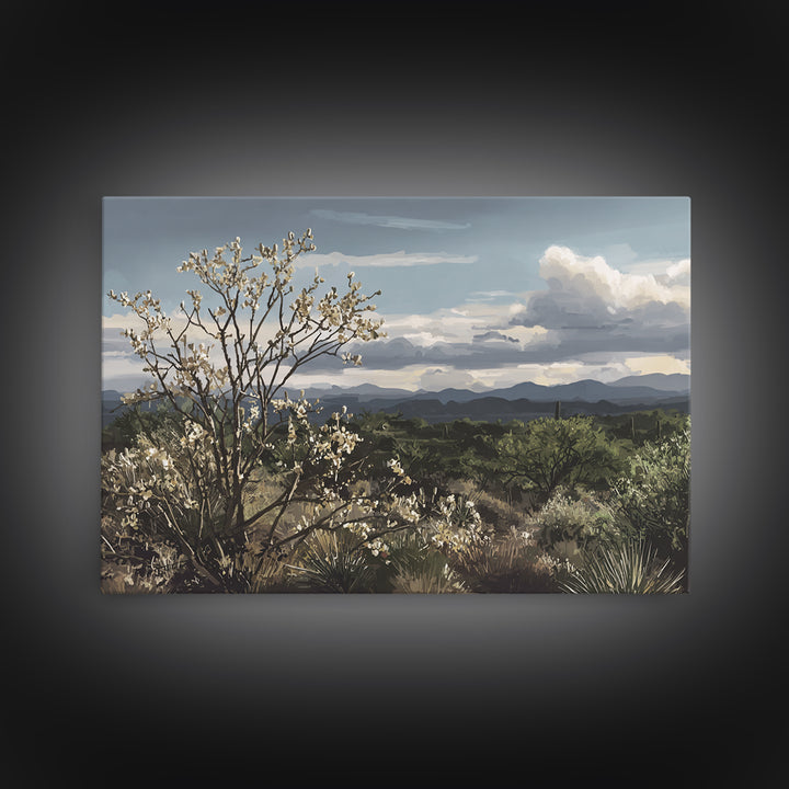 Desert Cactus Blooming After Rain Framed Canvas Print, Nature Art, 3d Wall Art, Living Room Decor, Watercolor Art, Nature, NAT-3x2-24