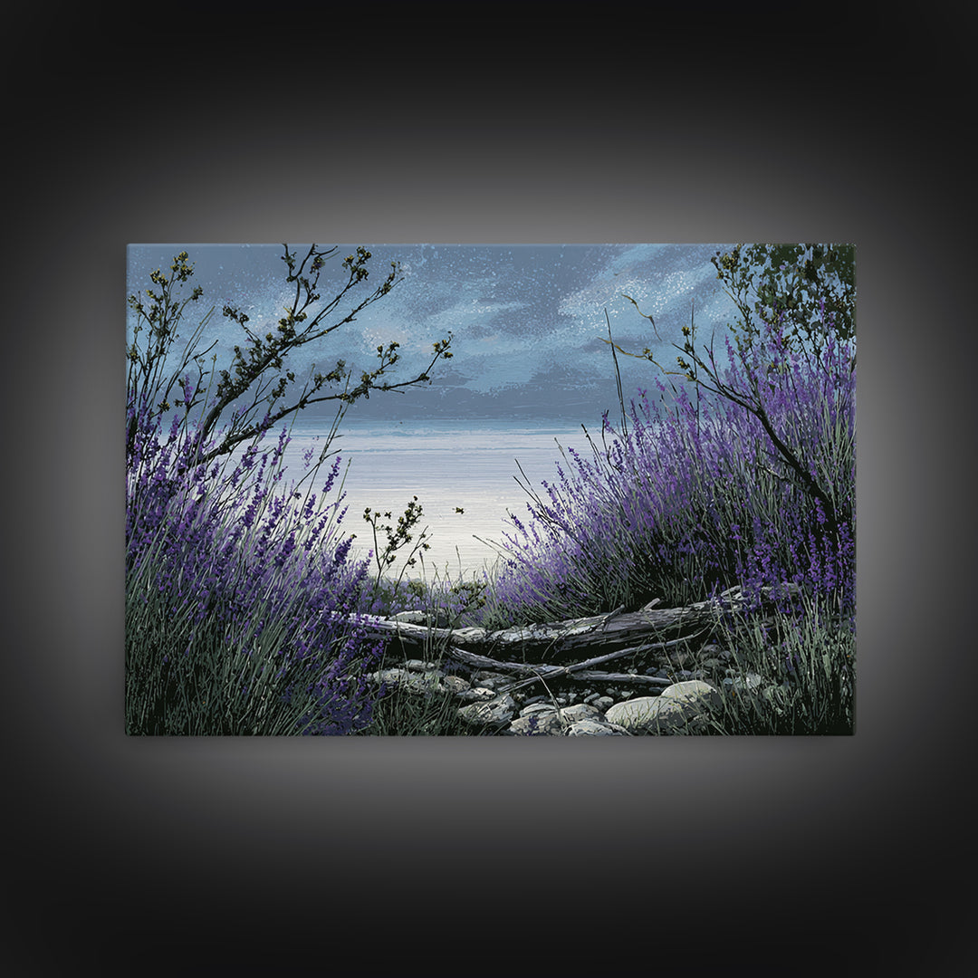 Bees Circling Lavender Blossoms Framed Canvas Print, Nature Art, Living Room Wall Art, Living Room Decor, Fine Art, Nature, NAT-3x2-27