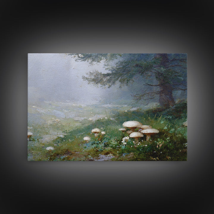 Mushroom Cluster in Enchanted Woodland Framed Canvas Print, Nature Art, Bird Wall Art, Living Room Decor, Fine Art, Nature, NAT-3x2-35