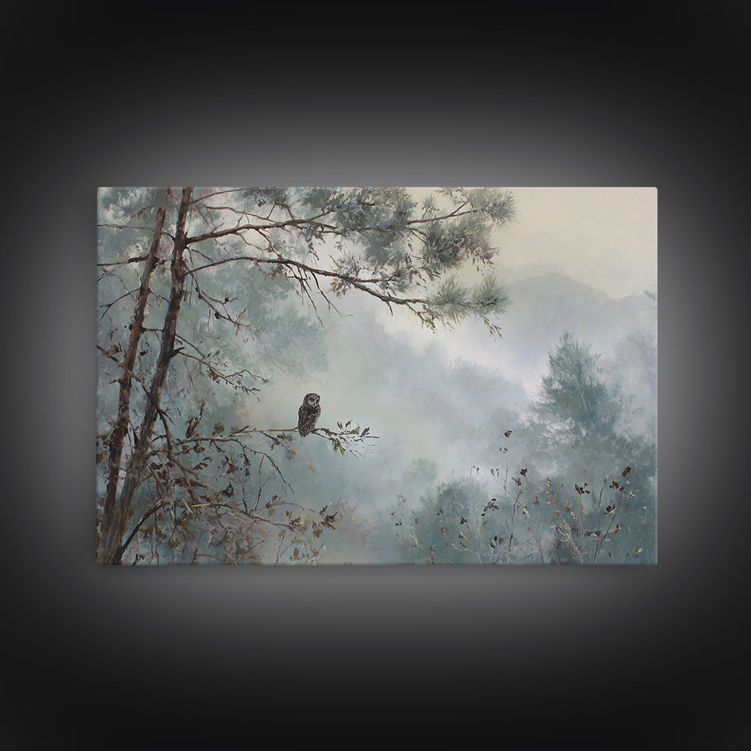 Owl in Moonlit Branches Framed Canvas Print, Nature Art, Room Decor, Living Room Decor, Fine Art, Nature, Wall Hangings, NAT-3x2-47