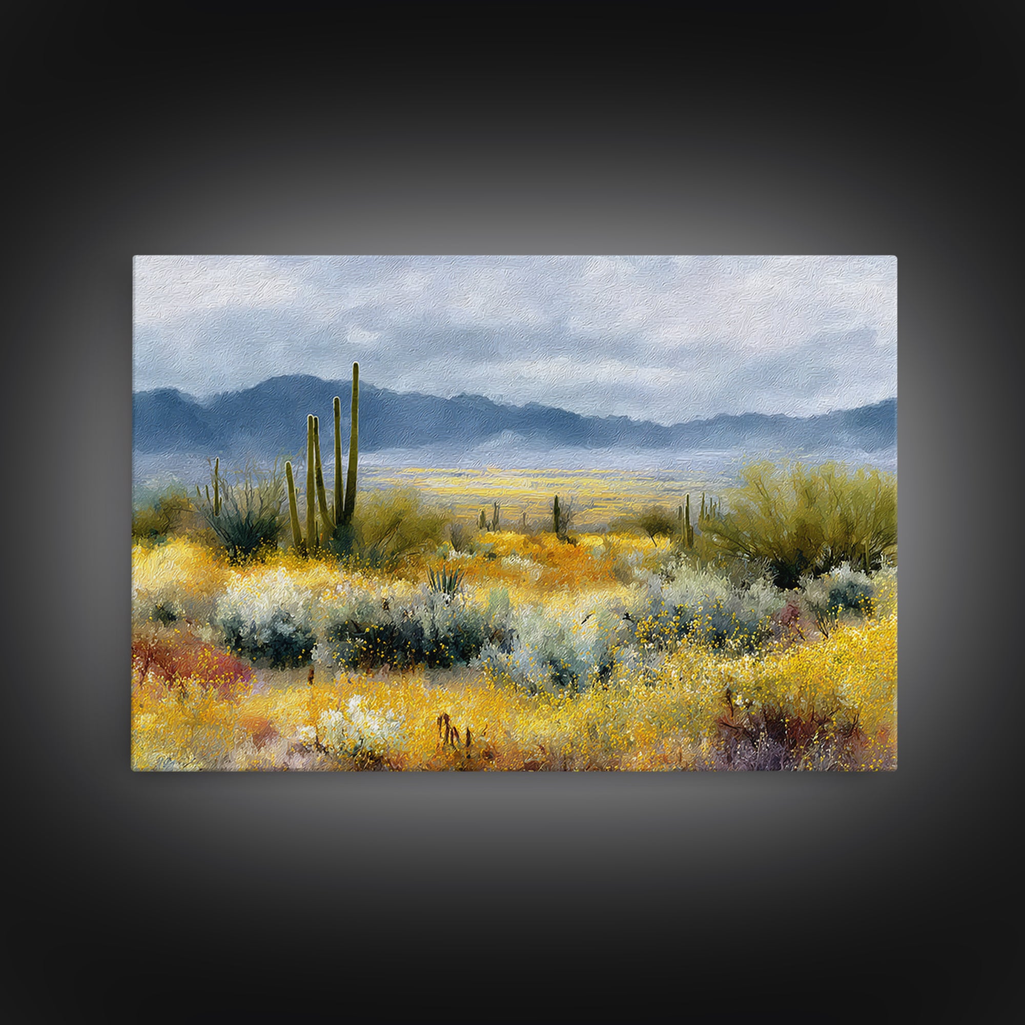 Desert Cactus Blooming After Rain Canvas Print, Nature Art, Mountain Wall Art, Living Room Decor, Nature, Fine Art Print, NAT-3x2-48