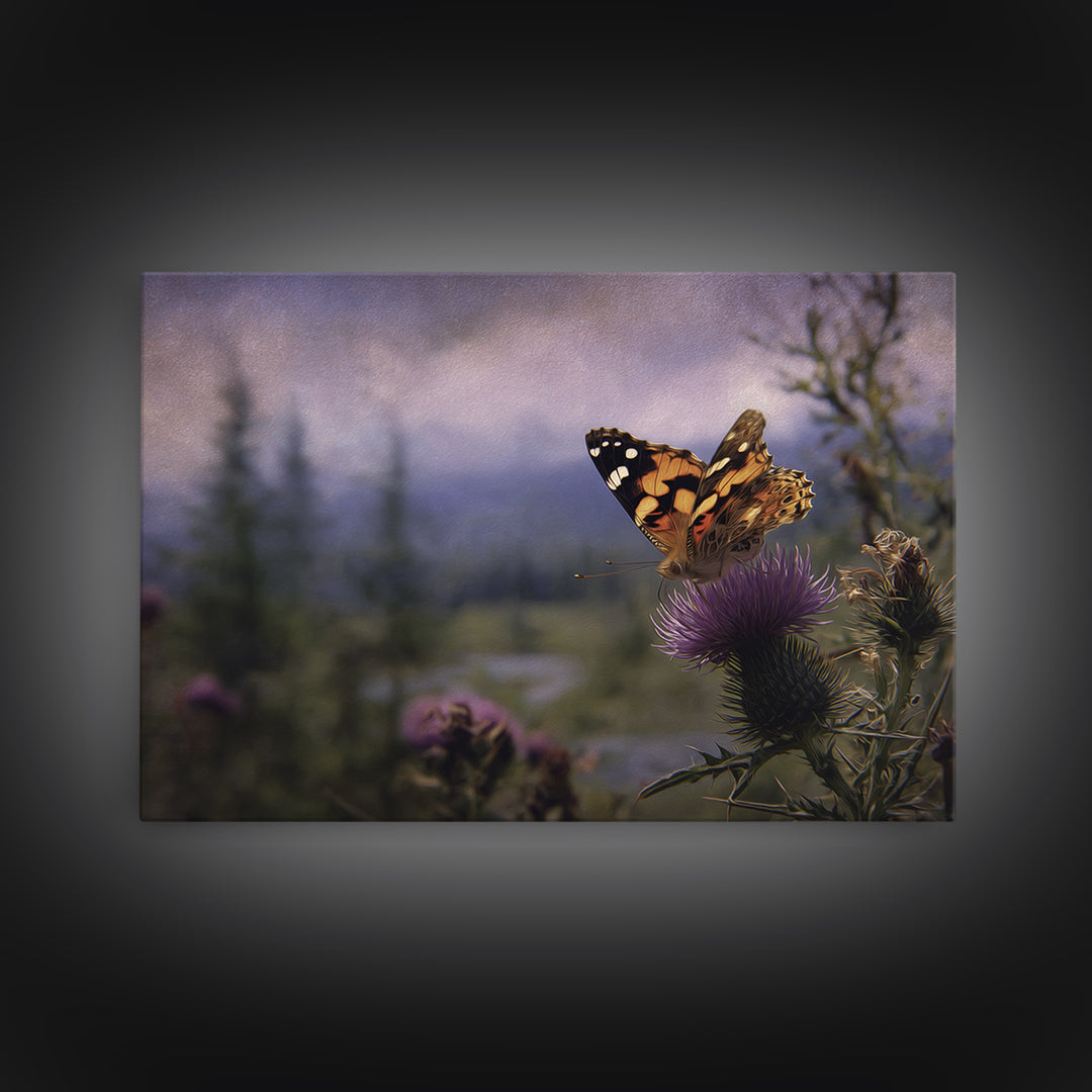 Butterfly Resting on a Blooming Thistle Canvas Print, Nature Art, Landscape Print, Living Room Decor, Fine Art, Nature, NAT-3x2-56