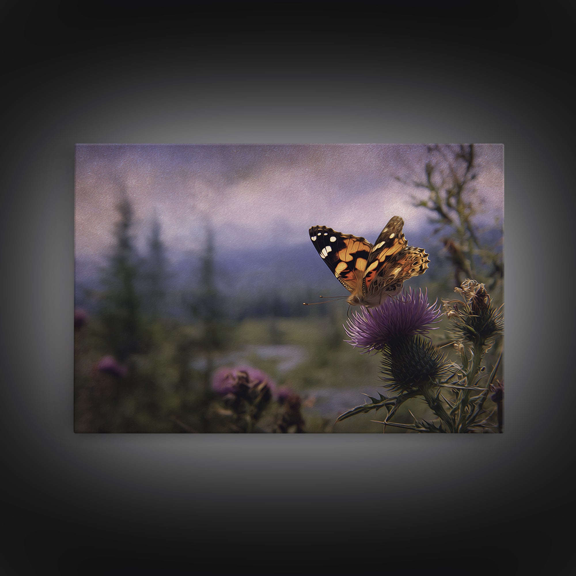 Butterfly Resting on a Blooming Thistle Canvas Print, Nature Art, Landscape Print, Living Room Decor, Fine Art, Nature, NAT-3x2-56