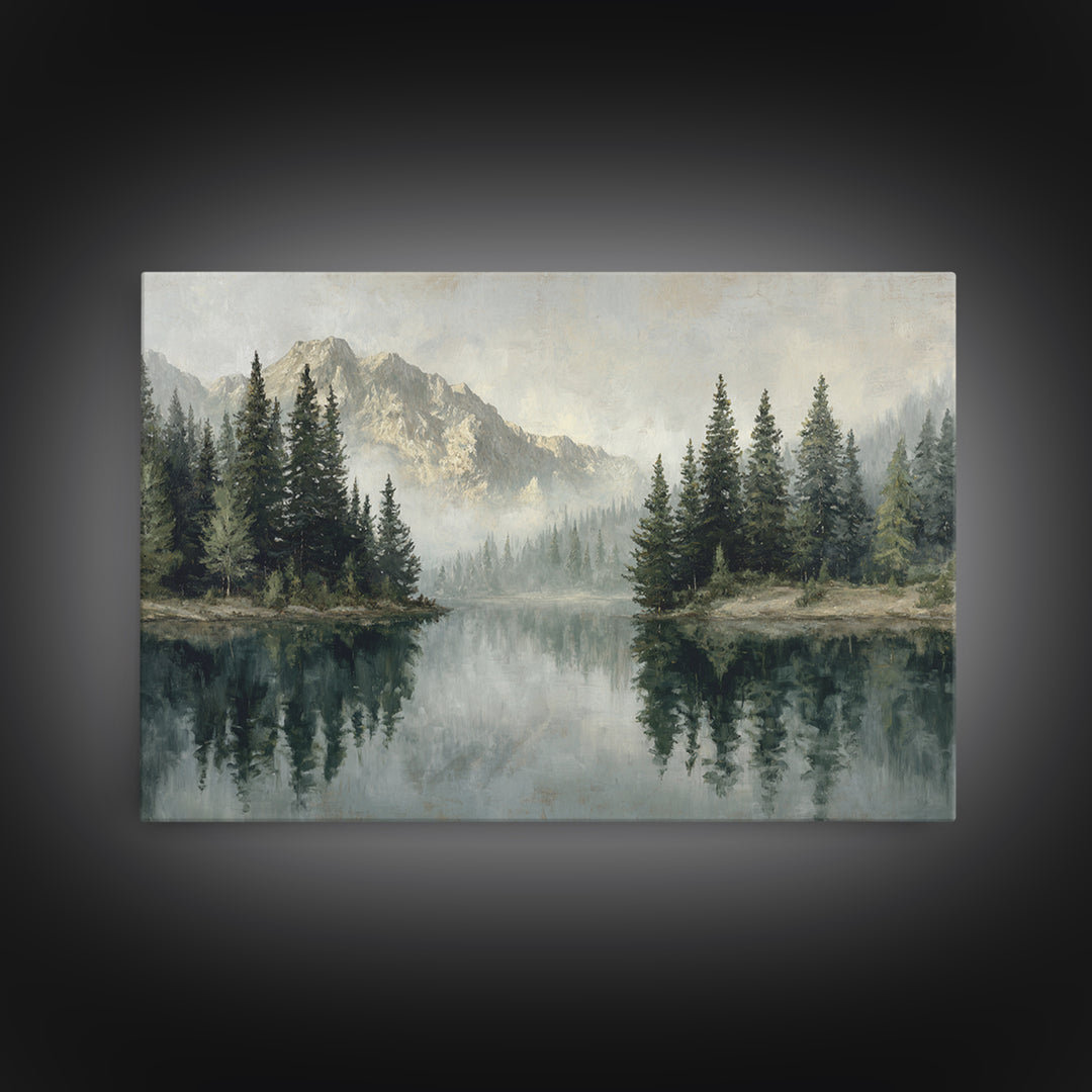 Misty Mountain Lake Canvas Print, Nature Art, Stained Glass Art, Living Room Decor, Nature, Modern Decor, Fine Art Print, NAT-3x2-57