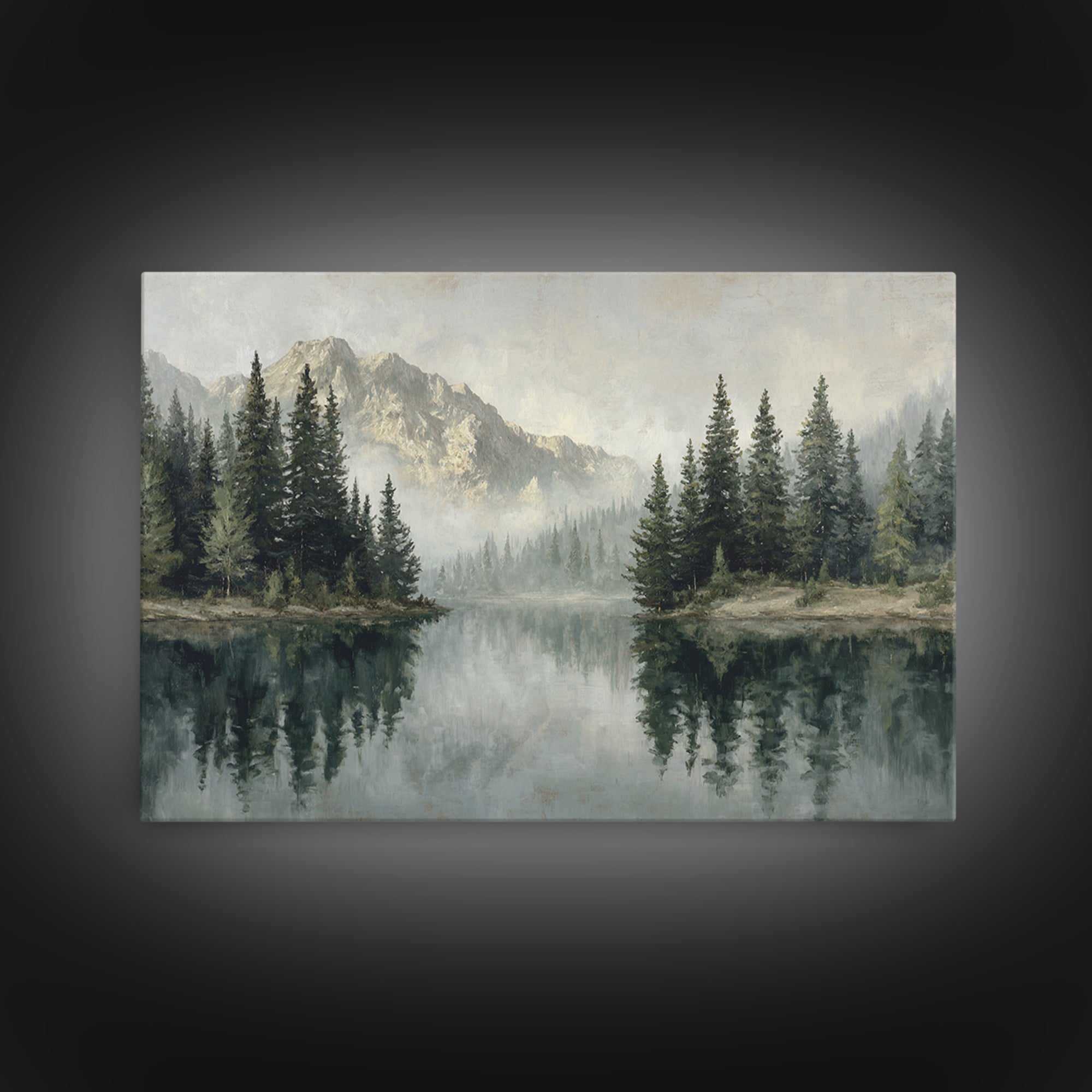 Misty Mountain Lake Canvas Print, Nature Art, Stained Glass Art, Living Room Decor, Nature, Modern Decor, Fine Art Print, NAT-3x2-57