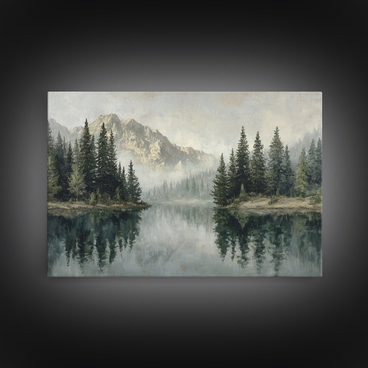 Misty Mountain Lake Canvas Print, Nature Art, Stained Glass Art, Living Room Decor, Nature, Modern Decor, Fine Art Print, NAT-3x2-57