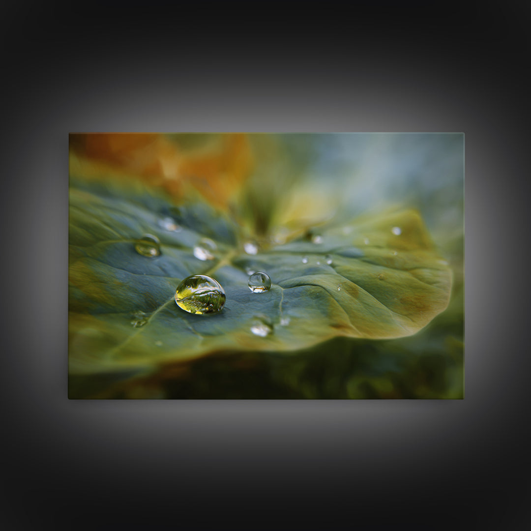 Rain Drops on a Large Green Leaf Canvas Print, Nature Art, Mountain Wall Art, Living Room Decor, Watercolor Art, Nature, NAT-3x2-61