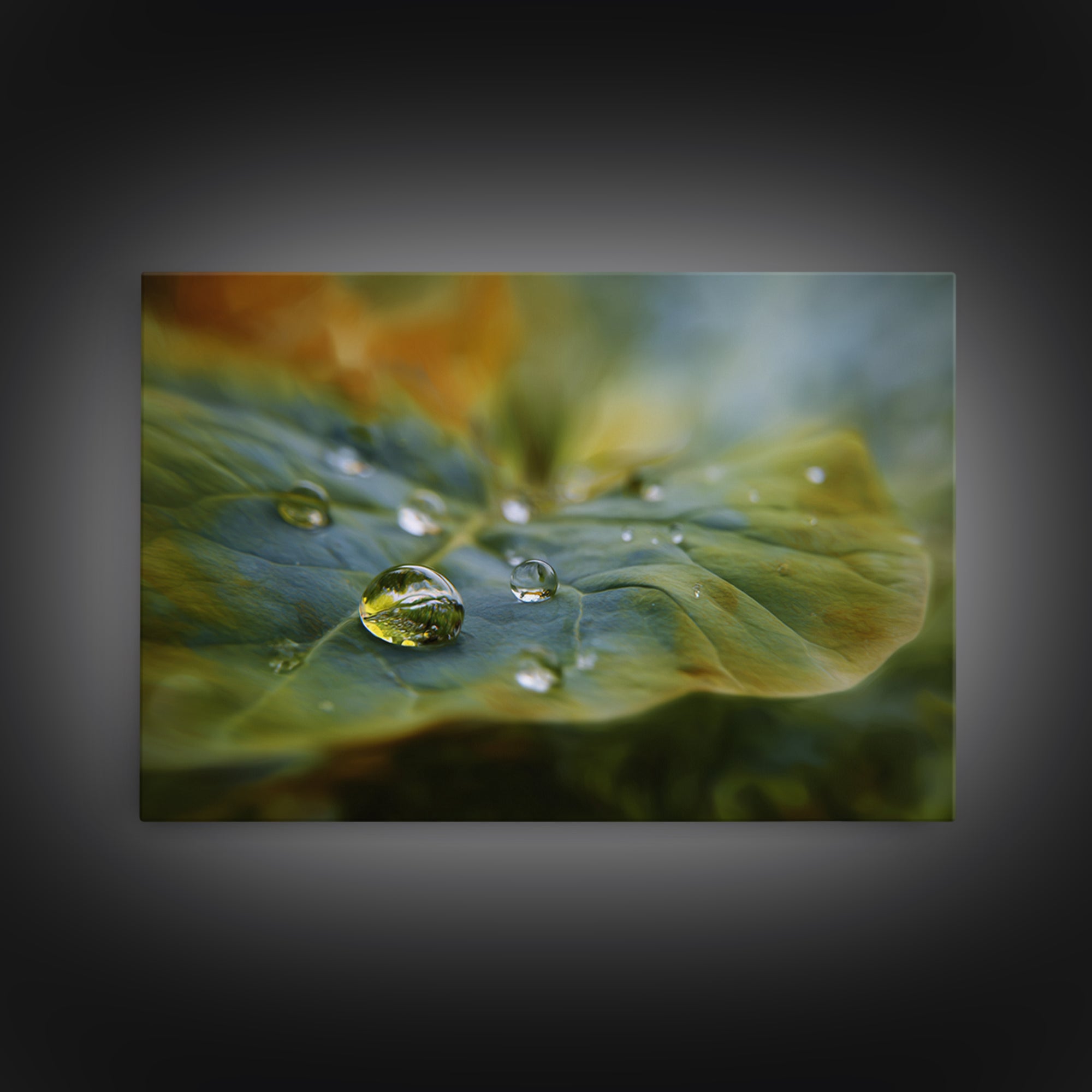 Rain Drops on a Large Green Leaf Canvas Print, Nature Art, Mountain Wall Art, Living Room Decor, Watercolor Art, Nature, NAT-3x2-61