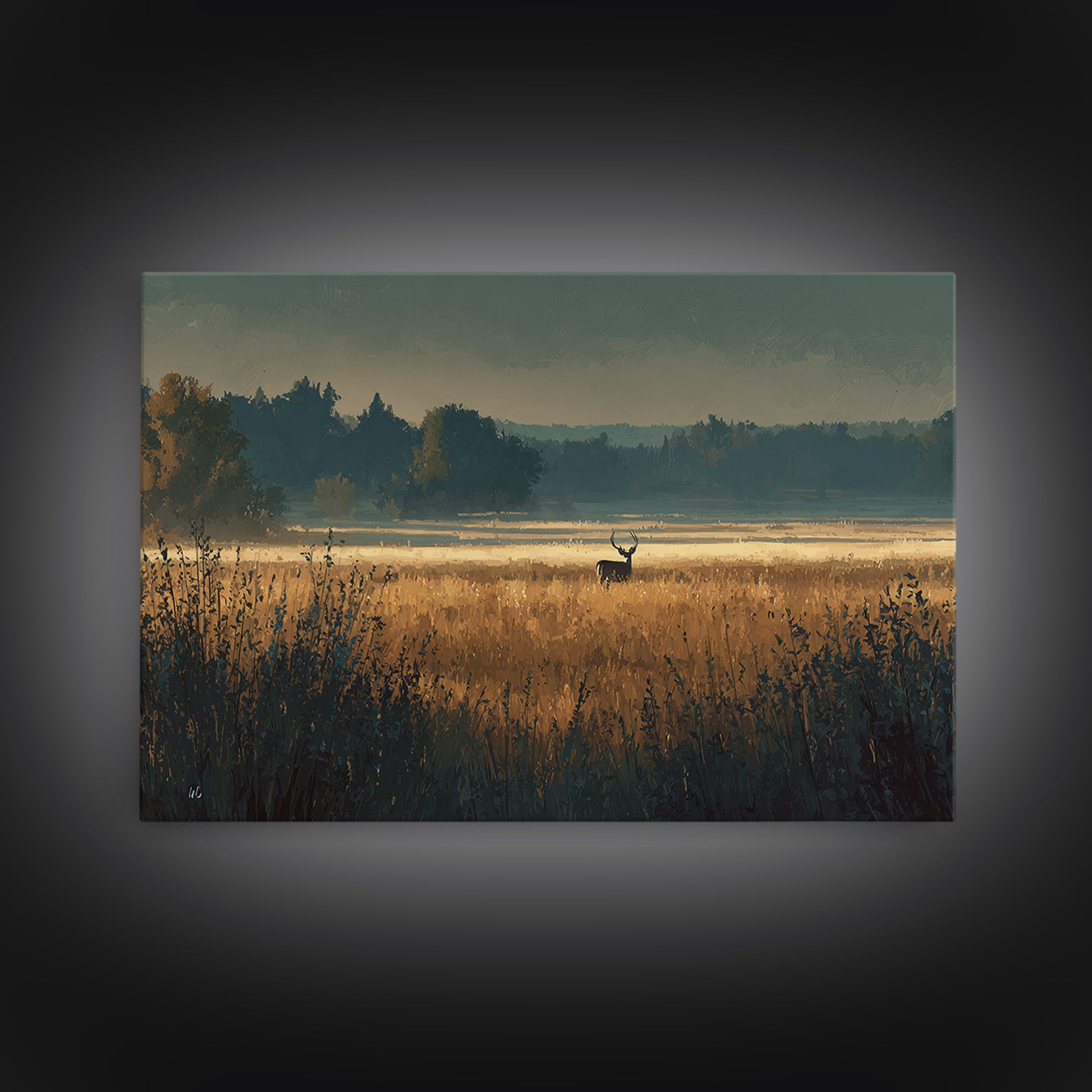 Deer Standing in a Golden Field Canvas Print, Nature Art, Boho Decor, Living Room Decor, Fine Art, Nature, Wall Decor, NAT-3x2-84
