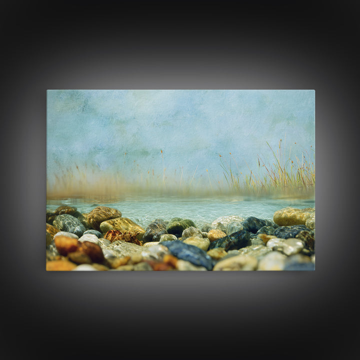 River Stones under Clear Shallow Water Canvas Print, Nature Art, Nature Wall Art, Living Room Decor, Oil Painting, Nature, NAT-3x2-89