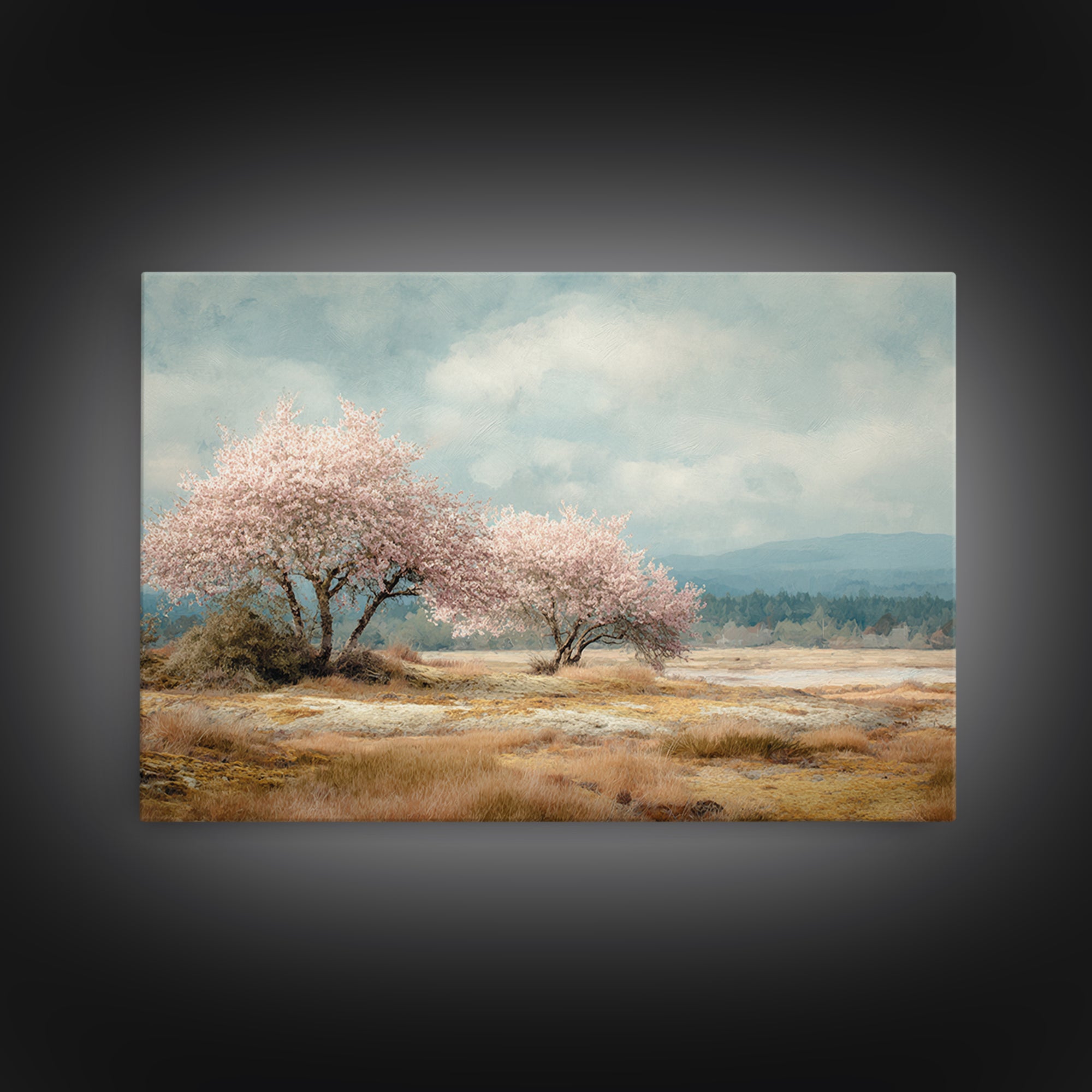 Spring Cherry Blossoms Framed Canvas Print, Nature Art, Luxury Decor, Living Room Decor, Fine Art, Nature, Mushroom, NAT-3x2-92