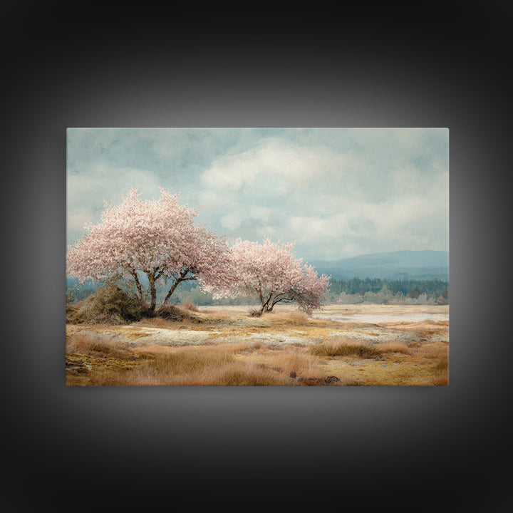 Spring Cherry Blossoms Framed Canvas Print, Nature Art, Luxury Decor, Living Room Decor, Fine Art, Nature, Mushroom, NAT-3x2-92