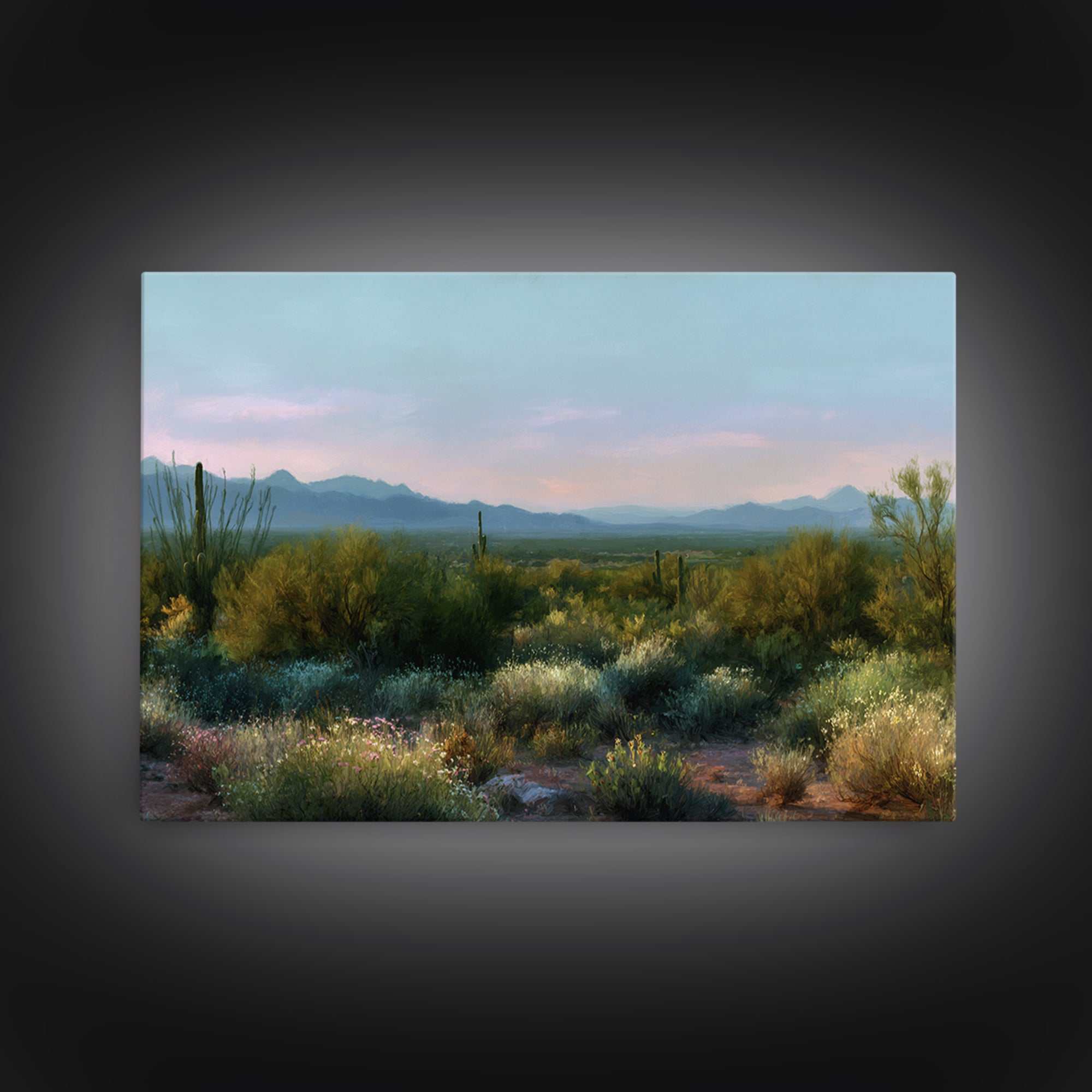 Desert Cactus Blooming After Rain Framed Canvas Print, Nature Art, Art Print, Living Room Decor, Fine Art, Nature, NAT-3x2-96
