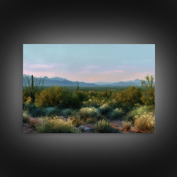 Desert Cactus Blooming After Rain Framed Canvas Print, Nature Art, Art Print, Living Room Decor, Fine Art, Nature, NAT-3x2-96