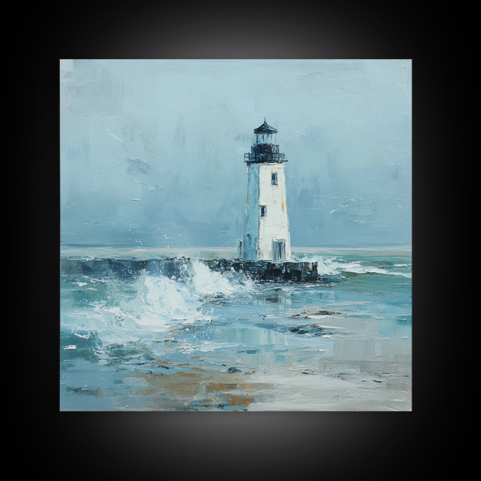Lighthouse Standing Against Stormy Waves Canvas Print, Nautical Art, Large Wall Art, Coastal Decor, Abstract Art, Harbor, NAU-1x1-3