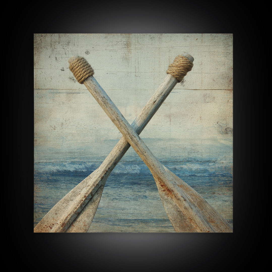 Weathered Oars Crossed Canvas Print, Nautical Art, Coastal Wall Art, Coastal Decor, Harbor, Neutral Decor, Modern Decor, NAU-1x1-35