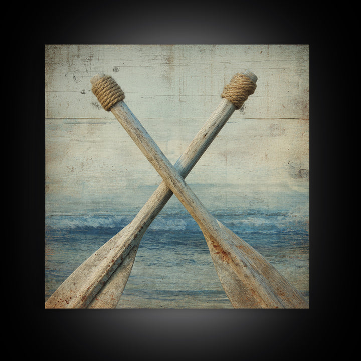 Weathered Oars Crossed Canvas Print, Nautical Art, Coastal Wall Art, Coastal Decor, Harbor, Neutral Decor, Modern Decor, NAU-1x1-35