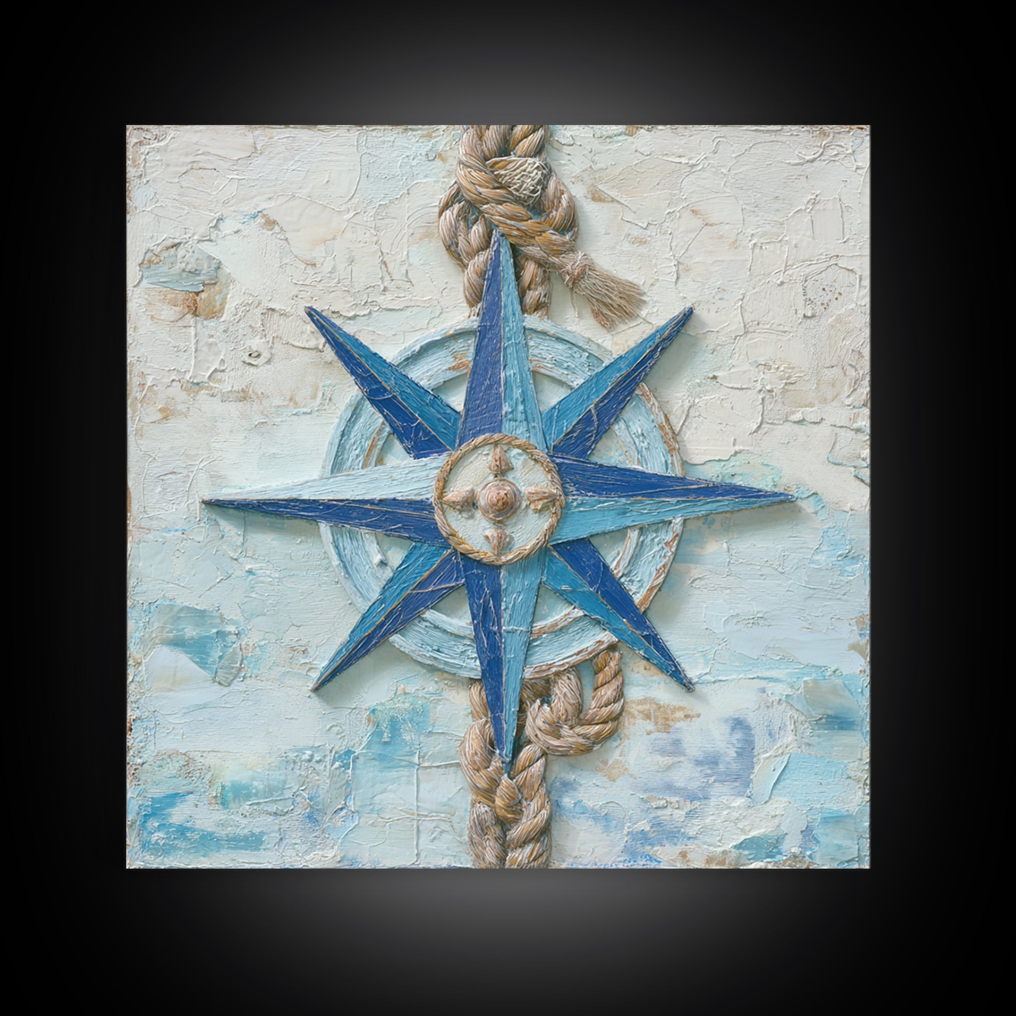 Nautical Star Compass Rose Framed Canvas Print, Nautical Art, Gallery Decor, Coastal Decor, Fine Art, Harbor, Wall Art, NAU-1x1-38