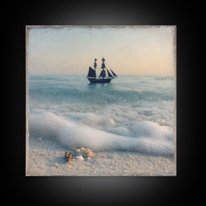 Tall Ship Silhouette at Sunset Framed Canvas Print, Nautical Art, Antique Decor, Coastal Decor, Harbor, Downloadable Prints, NAU-1x1-56