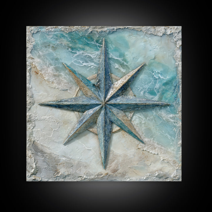 Nautical Star Compass Rose Framed Canvas Print, Nautical Art, Gallery Decor, Coastal Decor, Fine Art, Harbor, Wall Art, NAU-1x1-62