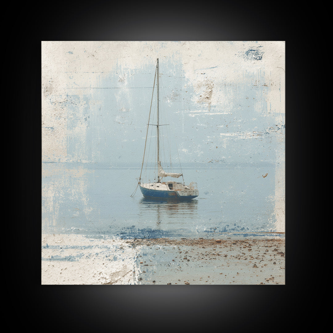 Blueprint Sailboat Technical Drawing Framed Canvas Print, Nautical Art, Gallery Wall, Coastal Decor, Abstract Art, Harbor, NAU-1x1-72