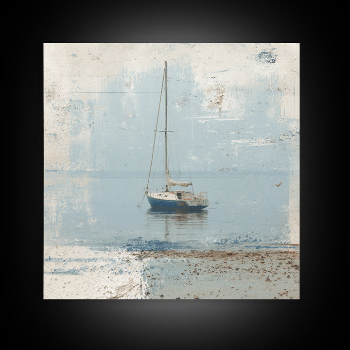 Blueprint Sailboat Technical Drawing Framed Canvas Print, Nautical Art, Gallery Wall, Coastal Decor, Abstract Art, Harbor, NAU-1x1-72