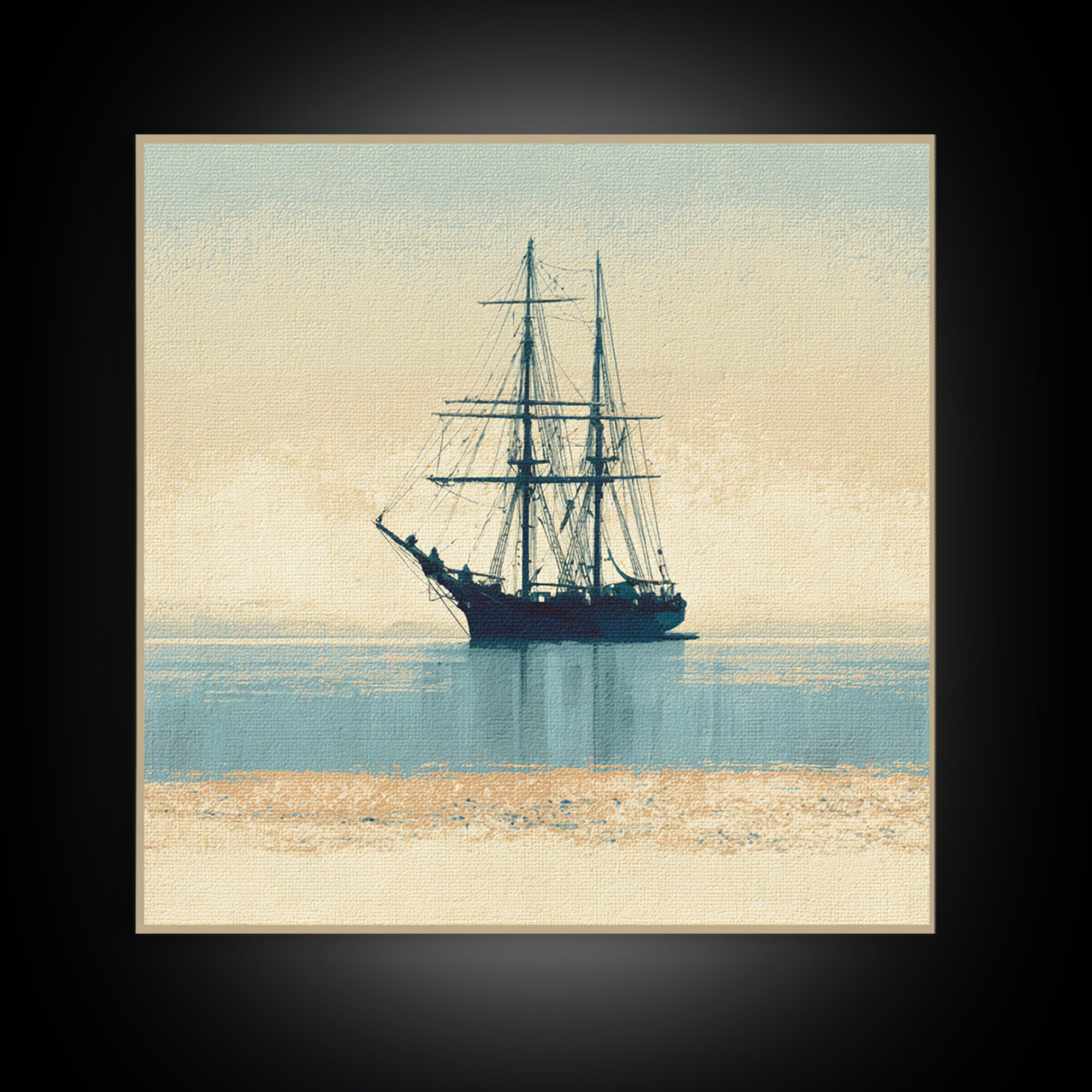 Tall Ship Silhouette at Sunset Framed Canvas Print, Nautical Art, Printable, Coastal Decor, Fine Art, Harbor, Beach Decor, NAU-1x1-8