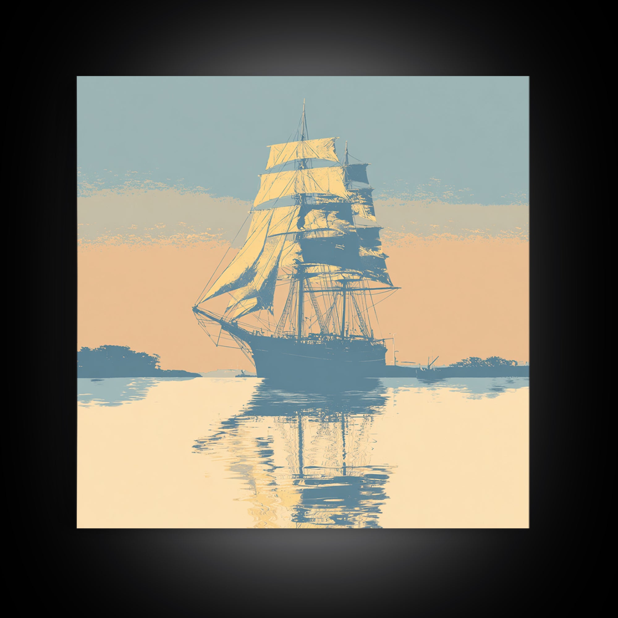 Tall Ship Silhouette at Sunset Framed Canvas Print, Nautical Art, Fine Art Print, Coastal Decor, Fine Art, Harbor, Wall Decor, NAU-1x1-80
