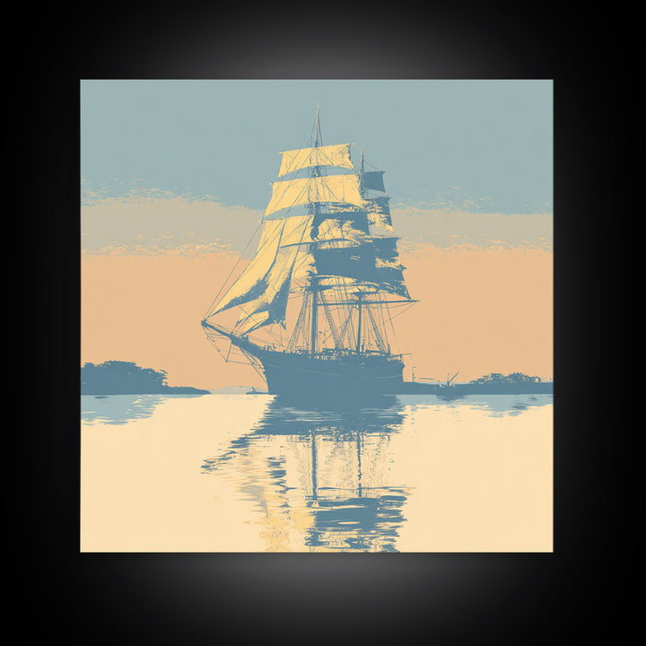 Tall Ship Silhouette at Sunset Framed Canvas Print, Nautical Art, Fine Art Print, Coastal Decor, Fine Art, Harbor, Wall Decor, NAU-1x1-80