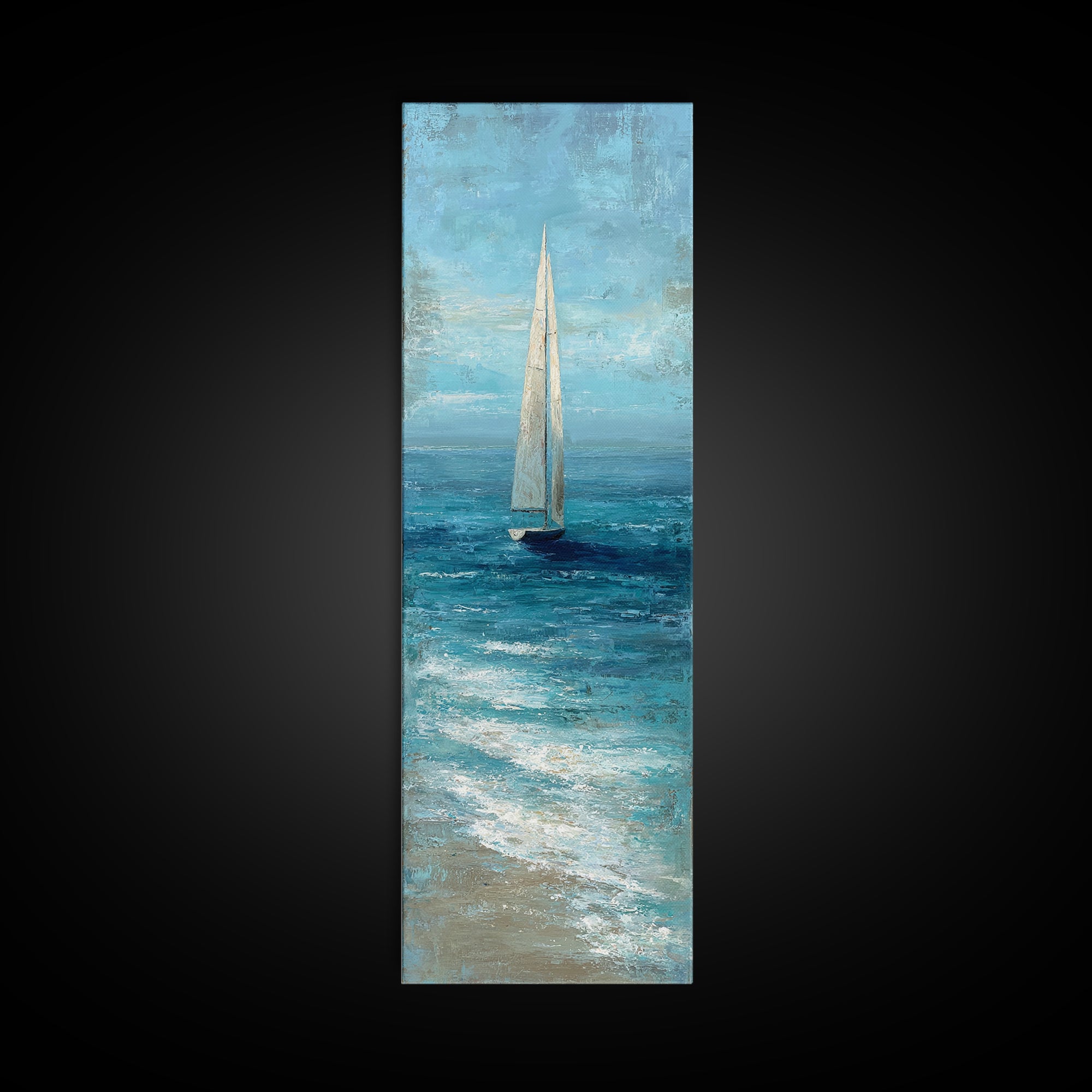 Sailboat Leaning into Wind on Blue Water Canvas Print, Nautical Art, Minimalist Decor, Coastal Decor, Fine Art, Harbor, NAU-1x3-13