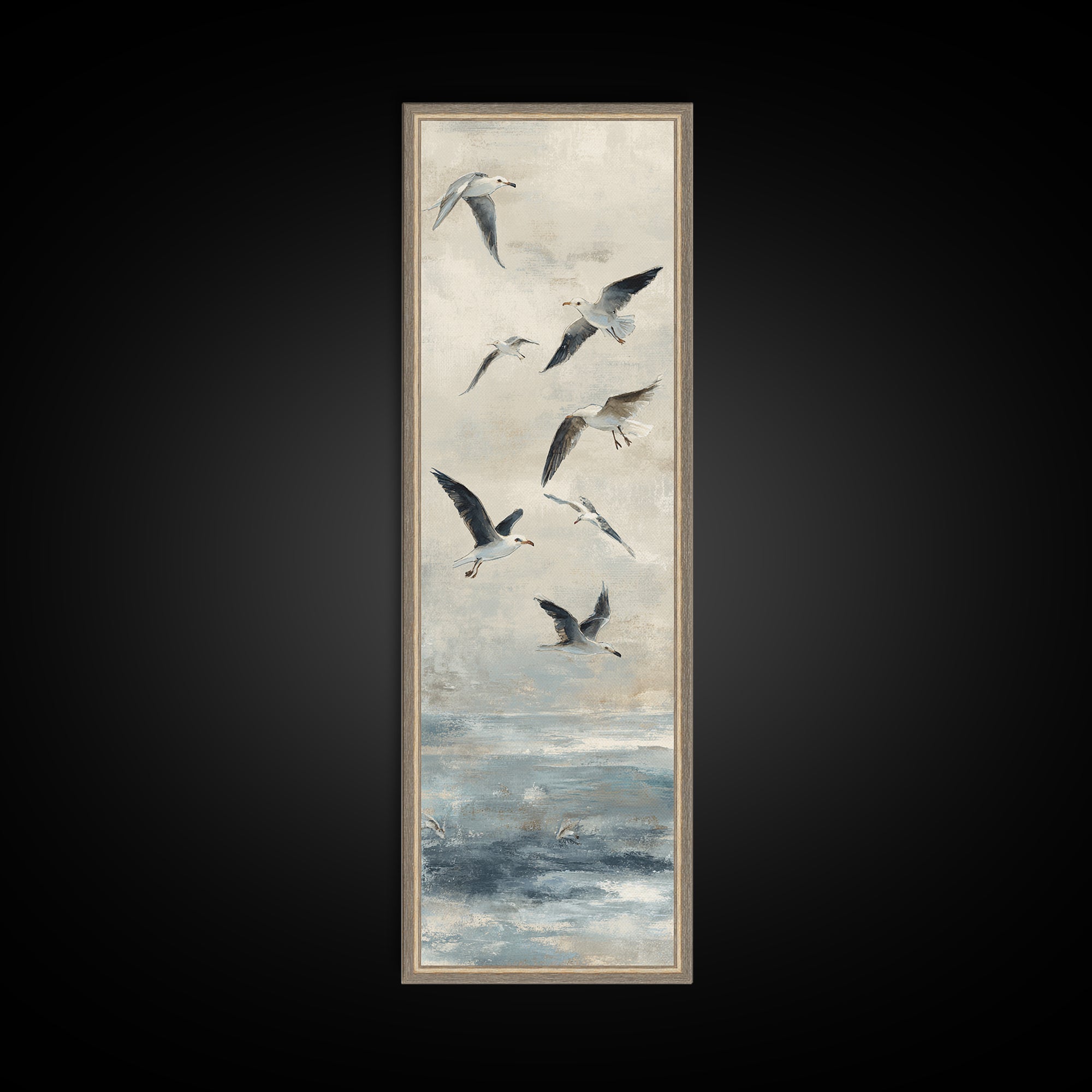 Coastal Gulls Flying Framed Canvas Print, Nautical Art, Textured Painting, Coastal Decor, Fine Art, Harbor, Printable Wall Art, NAU-1x3-29