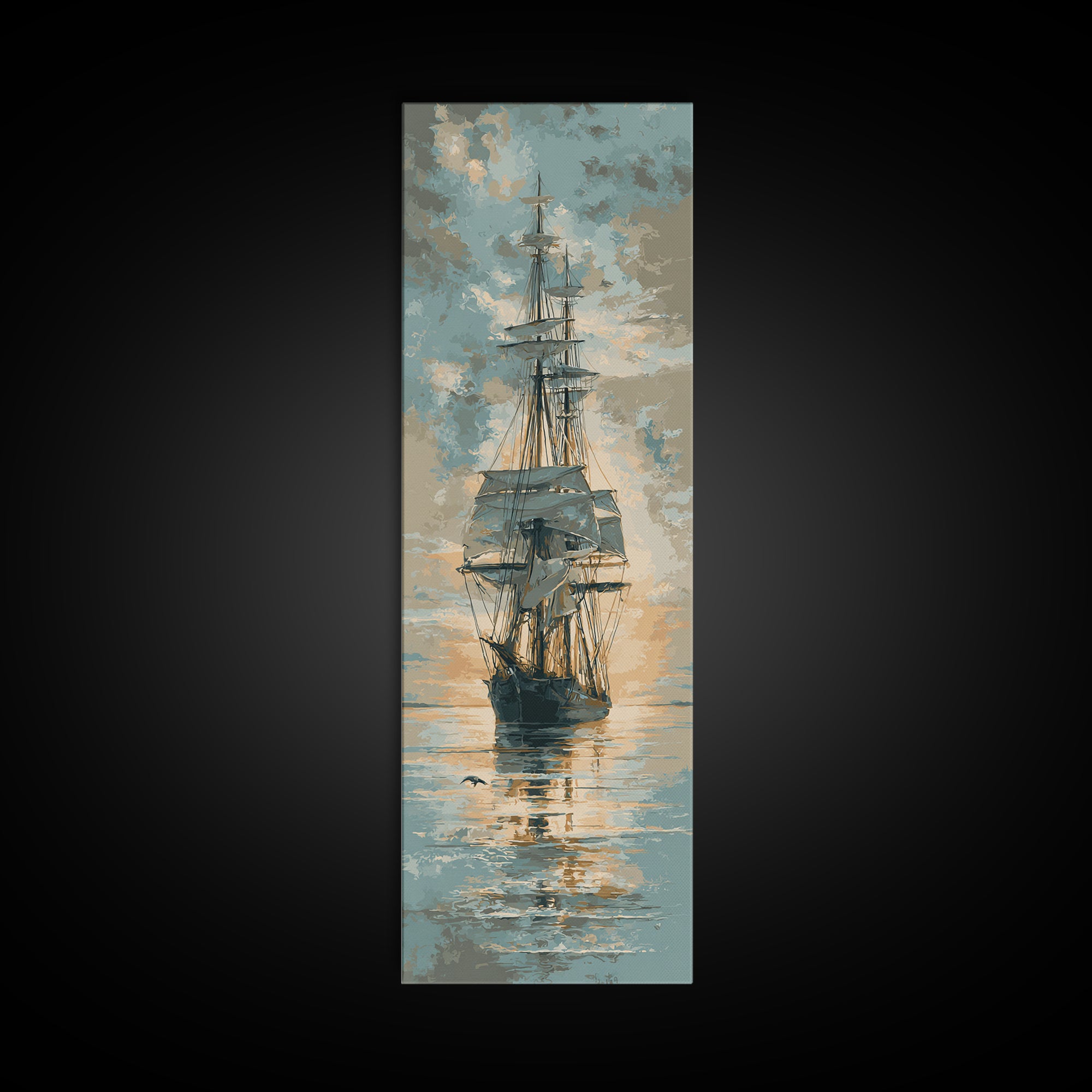 Tall Ship Silhouette at Sunset Canvas Print, Nautical Art, Coastal Wall Art, Coastal Decor, Fine Art, Harbor, Neutral Decor, NAU-1x3-68
