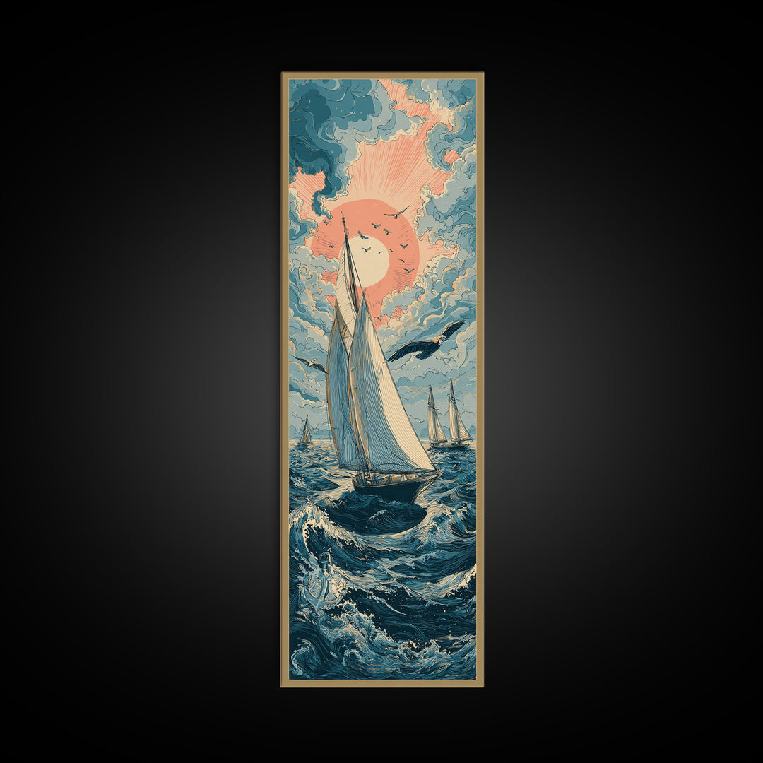 Sailor Tattoo Swallow and Anchor Framed Canvas Print, Nautical Art, Coastal Wall Decor, Coastal Decor, Fine Art, Harbor, NAU-1x3-83