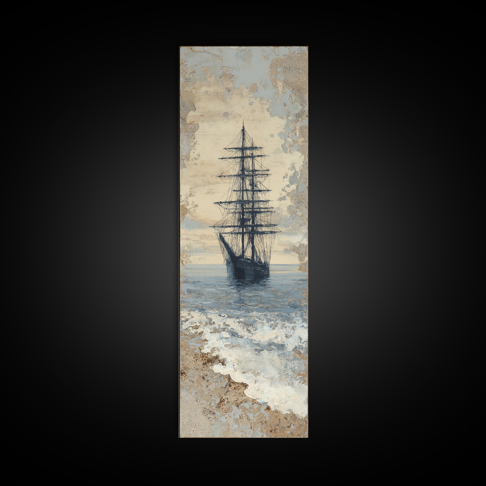 Tall Ship Silhouette at Sunset Framed Canvas Print, Nautical Art, Beach Print, Coastal Decor, Fine Art, Harbor, Luxury Decor, NAU-1x3-92