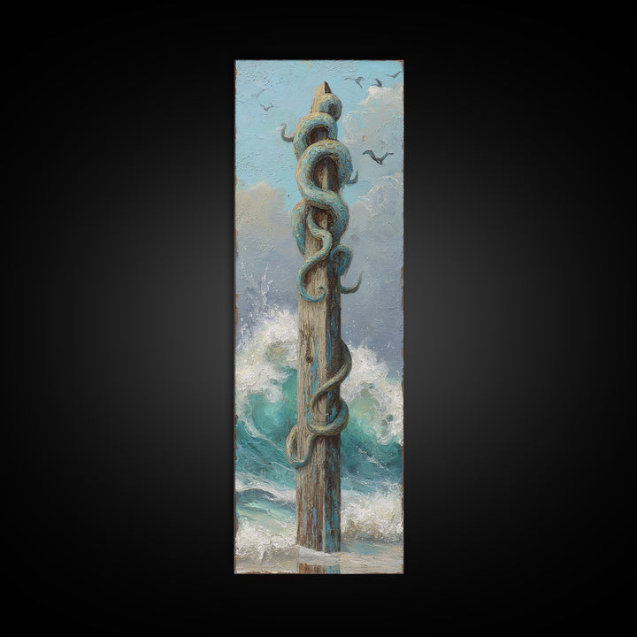 Octopus Wrapped Around an Anchor Canvas Print, Nautical Art, Boho Decor, Coastal Decor, Oil Painting, Harbor, Art Print, NAU-1x3-97