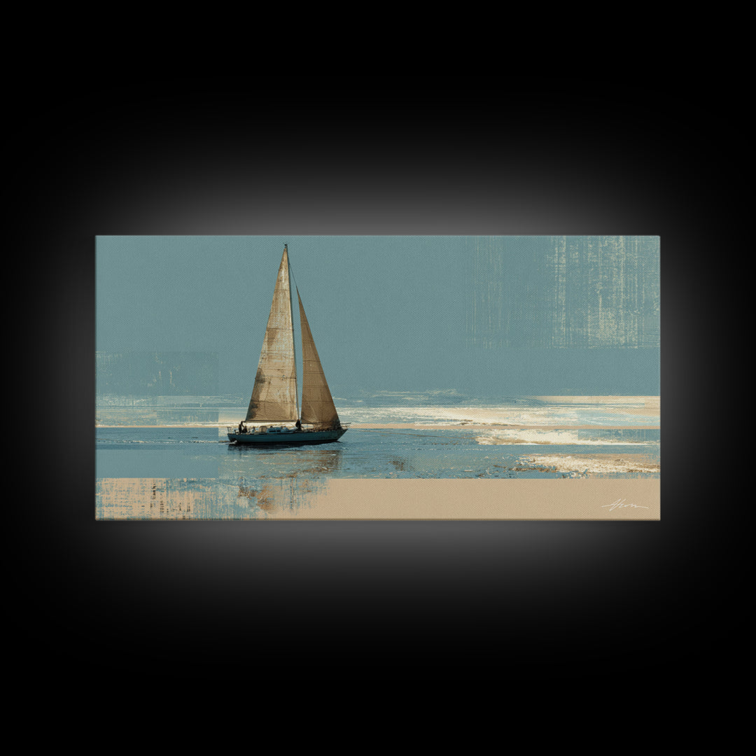 Blueprint Sailboat Technical Drawing Framed Canvas Print, Nautical Art, Statement Artwork, Coastal Decor, Fine Art, Harbor, NAU-2x1-20