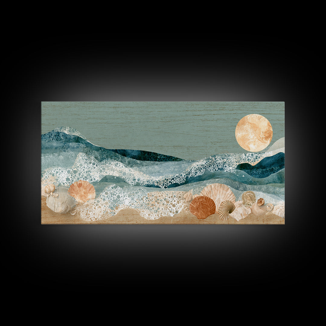 Porthole View of Waves and Moon Framed Canvas Print, Nautical Art, Room Decor, Coastal Decor, Fine Art, Harbor, Printable, NAU-2x1-42