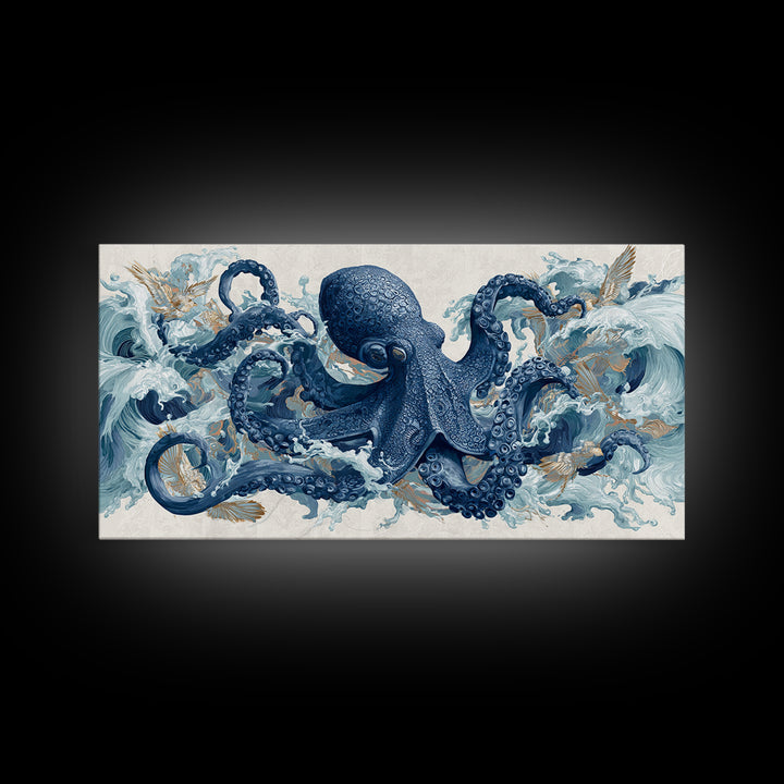 Octopus Wrapped Around an Anchor Canvas Print, Nautical Art, Oil Painting, Coastal Decor, Fine Art, Harbor, Beach Decor, NAU-2x1-57