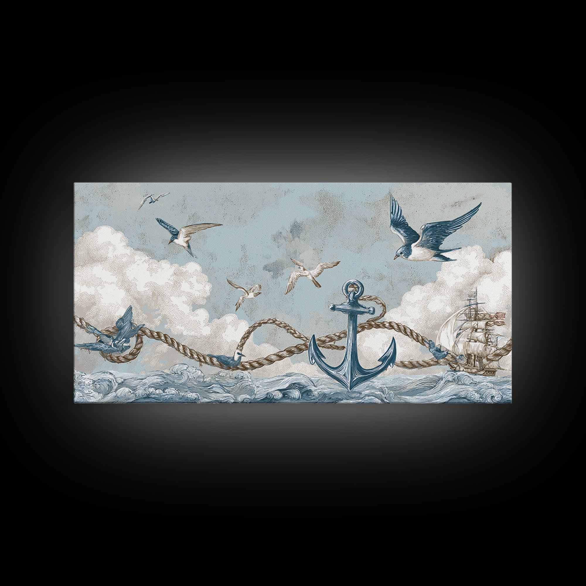 Sailor Tattoo Swallow and Anchor Framed Canvas Print, Nautical Art, Antique Decor, Coastal Decor, Harbor, Downloadable Prints, NAU-2x1-91