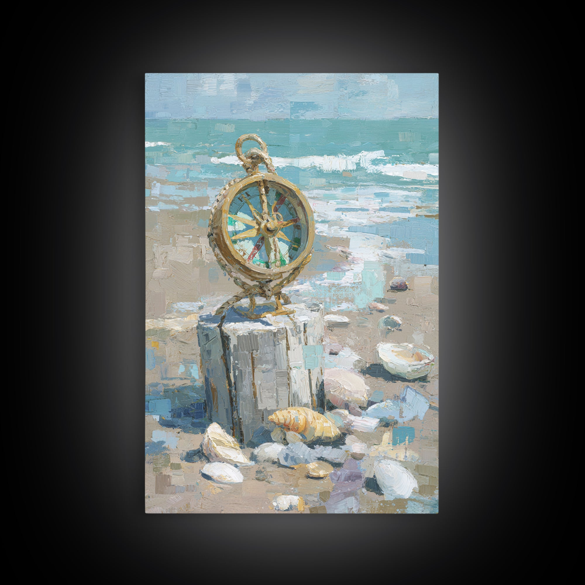 Antique Compass with Rope and Shells Canvas Print, Nautical Art, Antique Decor, Coastal Decor, Harbor, Downloadable Prints, NAU-2x3-82