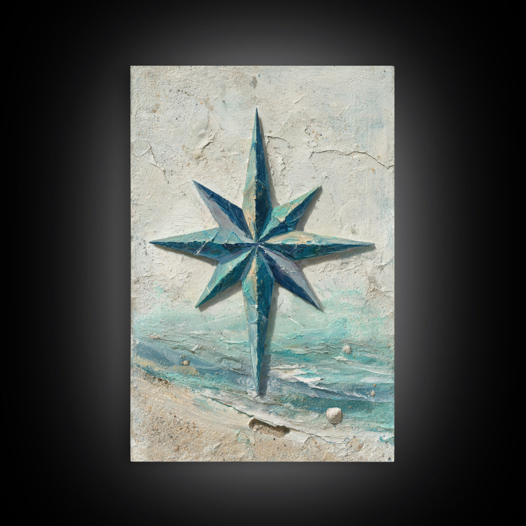 Nautical Star Compass Rose Framed Canvas Print, Nautical Art, Printable Art, Coastal Decor, Fine Art, Harbor, Gallery Wall, NAU-2x3-94
