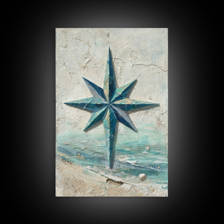 Nautical Star Compass Rose Framed Canvas Print, Nautical Art, Printable Art, Coastal Decor, Fine Art, Harbor, Gallery Wall, NAU-2x3-94