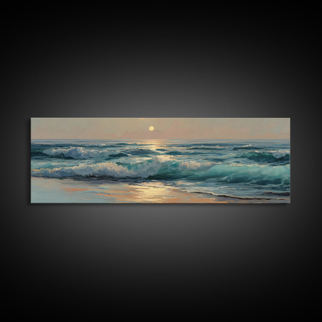 Porthole View of Waves and Moon Canvas Print, Nautical Art, Modern Decor, Coastal Decor, Fine Art, Harbor, Poster, Wall Decor, NAU-3x1-14